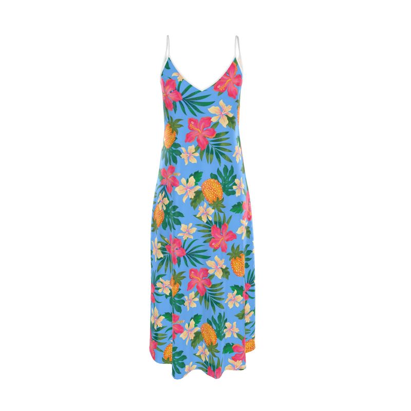 Women’s Silk Evening Slip Dress — Pineapple Paradise Island Breeze