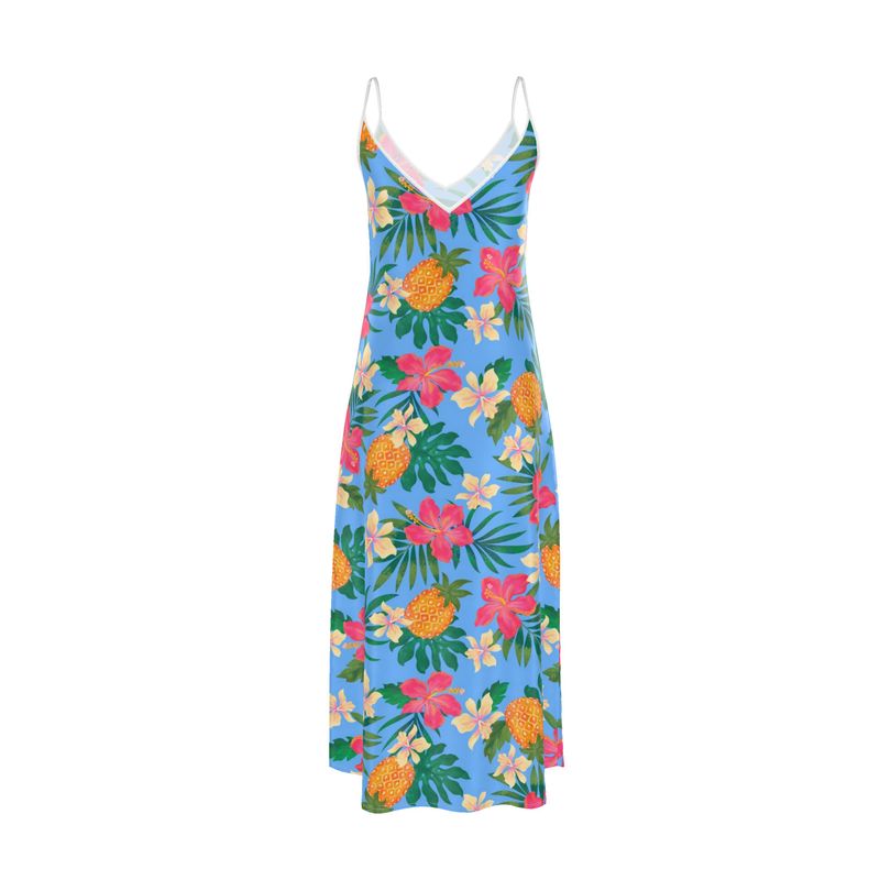 Women’s Silk Evening Slip Dress — Pineapple Paradise Island Breeze