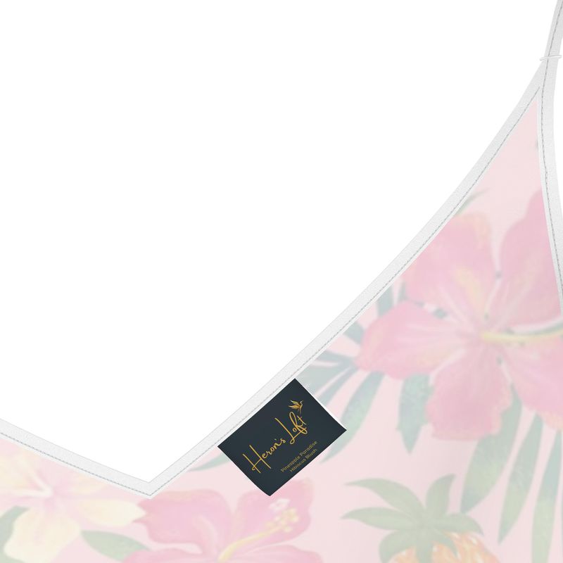 Women’s Silk Evening Slip Dress — Pineapple Paradise Hibiscus Blush