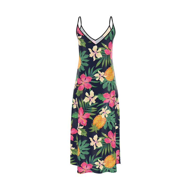 Women’s Silk Evening Slip Dress — Pineapple Paradise