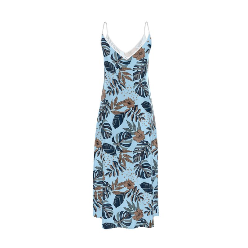 Women’s Silk Evening Slip Dress — Midnight Monstera Bluehaven