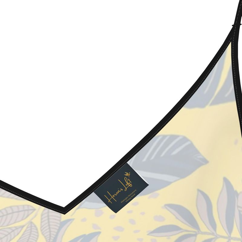 Women’s Silk Evening Slip Dress — Midnight Monstera Honey Gold