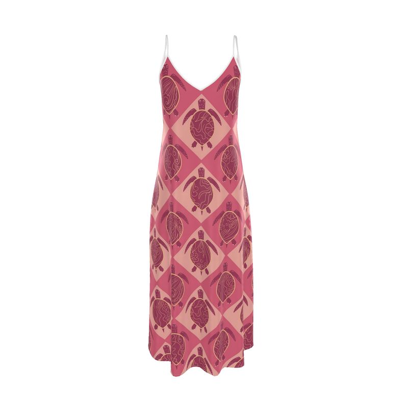 Women’s Silk Evening Slip Dress — Topo Turtles Rosé Tide