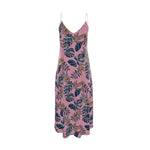 Women’s Silk Evening Slip Dress — Midnight Monstera Lunaria Rose