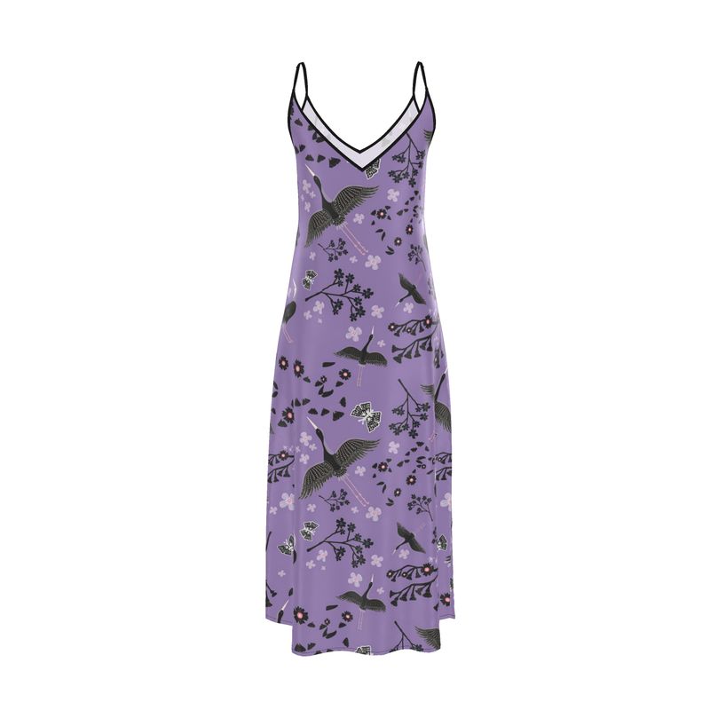 Women’s Silk Evening Slip Dress — White Crane Amethyst