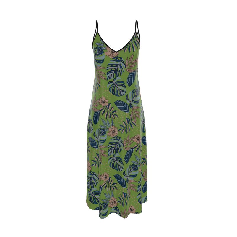 Women’s Silk Evening Slip Dress — Midnight Monstera Olive Velour