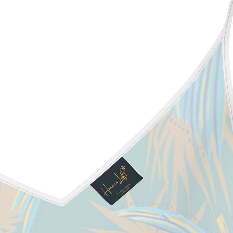 Women’s Silk Evening Slip Dress — Tropical Macaw Palm Teal