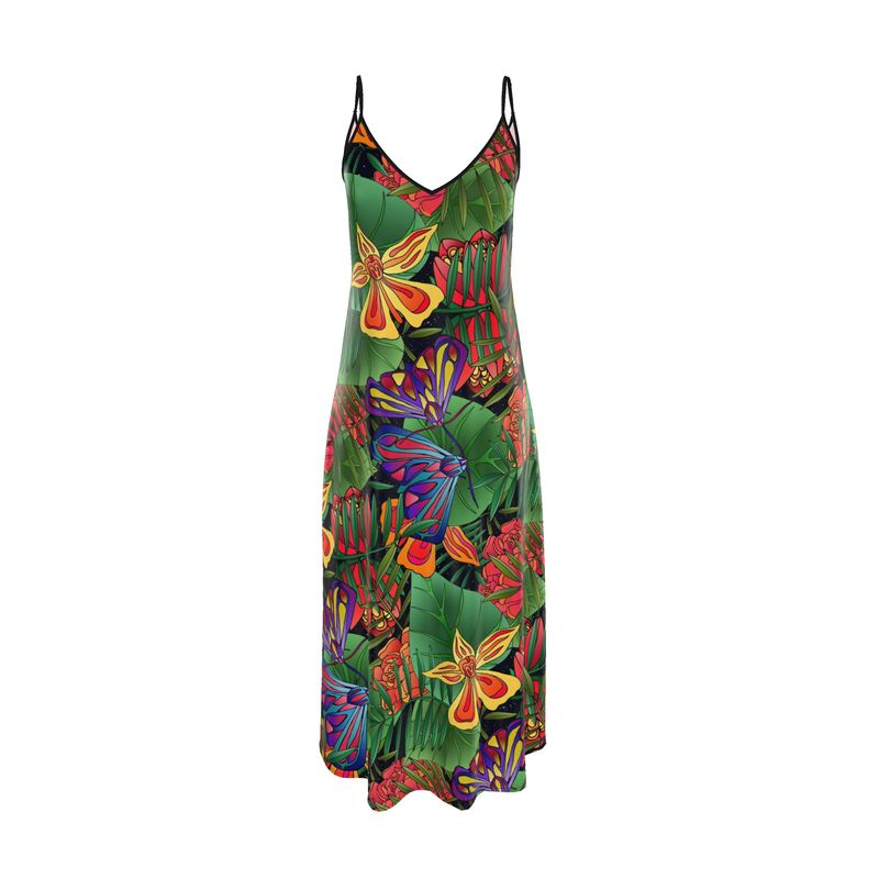 Women’s Silk Evening Slip Dress — Jungle Flower