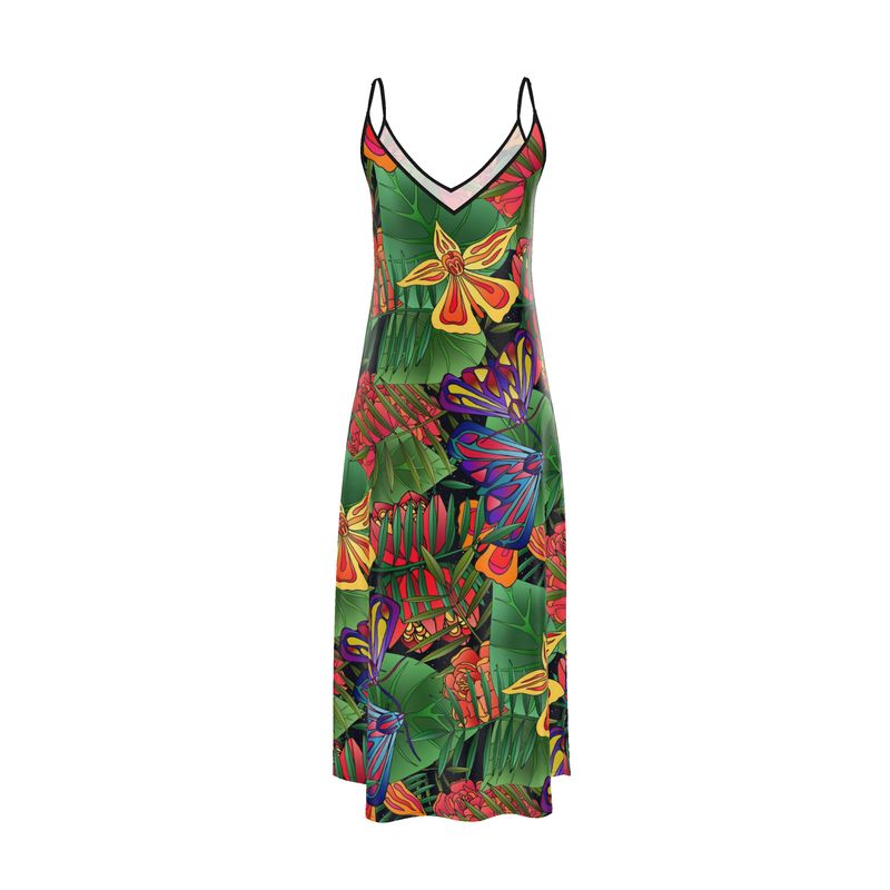 Women’s Silk Evening Slip Dress — Jungle Flower
