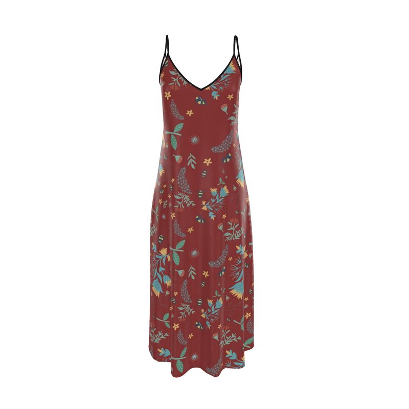 Women’s Silk Evening Slip Dress — Bee Garden Rustic Bloom