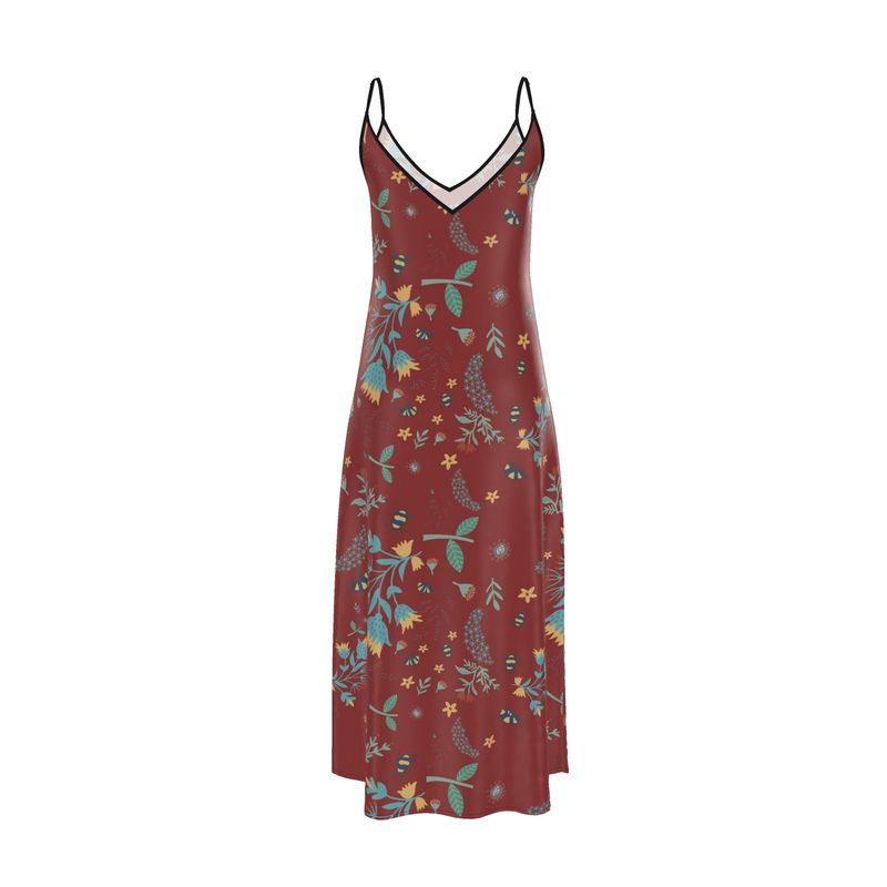 Women’s Silk Evening Slip Dress — Bee Garden Rustic Bloom