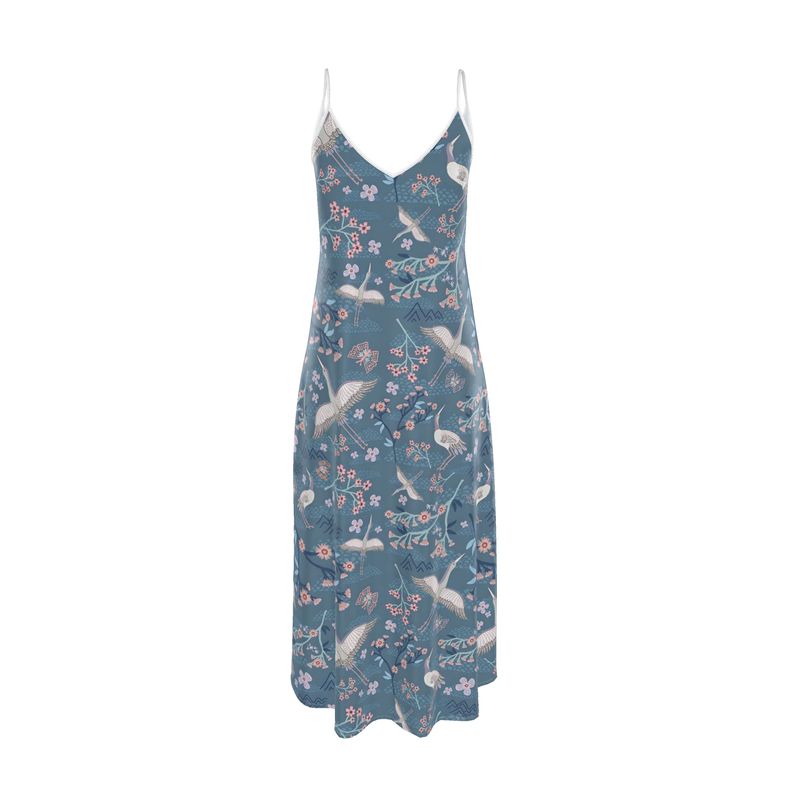 Women’s Silk Evening Slip Dress — White Crane