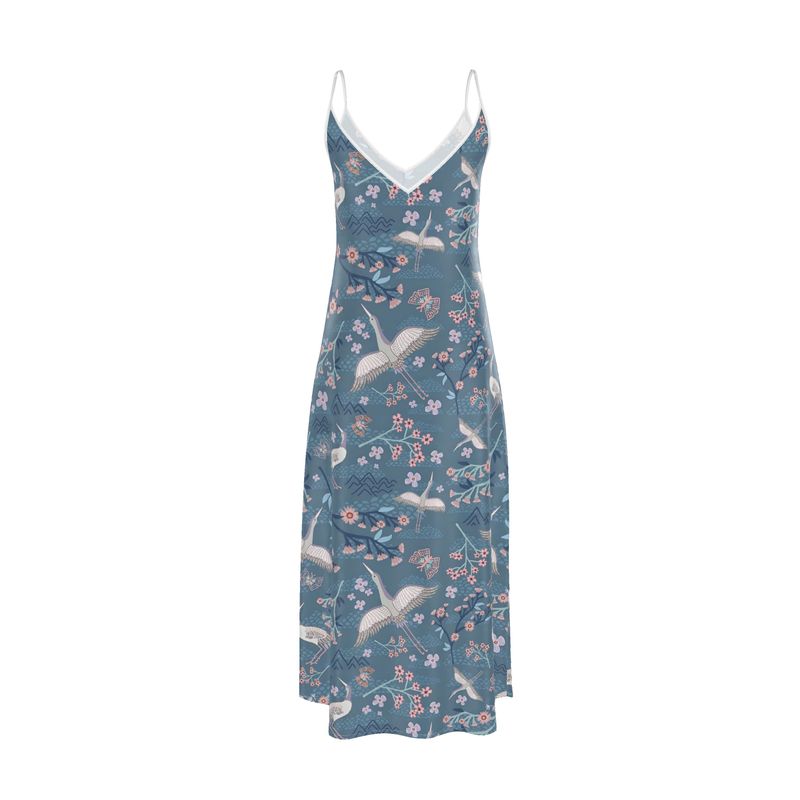 Women’s Silk Evening Slip Dress — White Crane