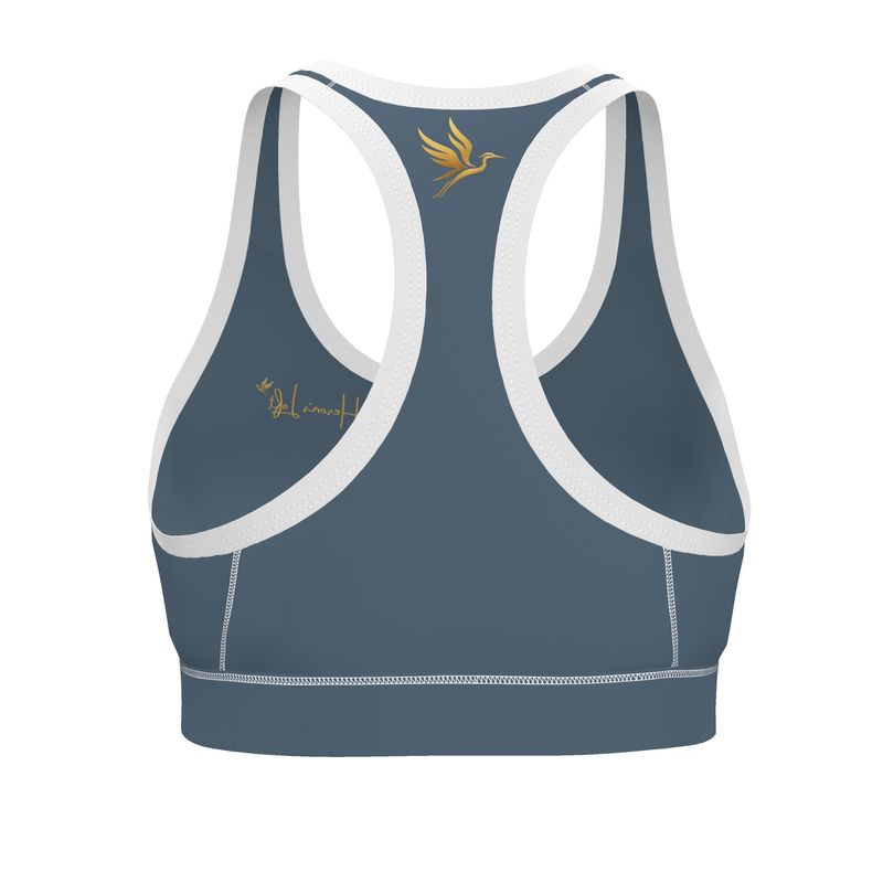 Women's Low Impact Sports Bra — The HL Mark Signature Heron Blue
