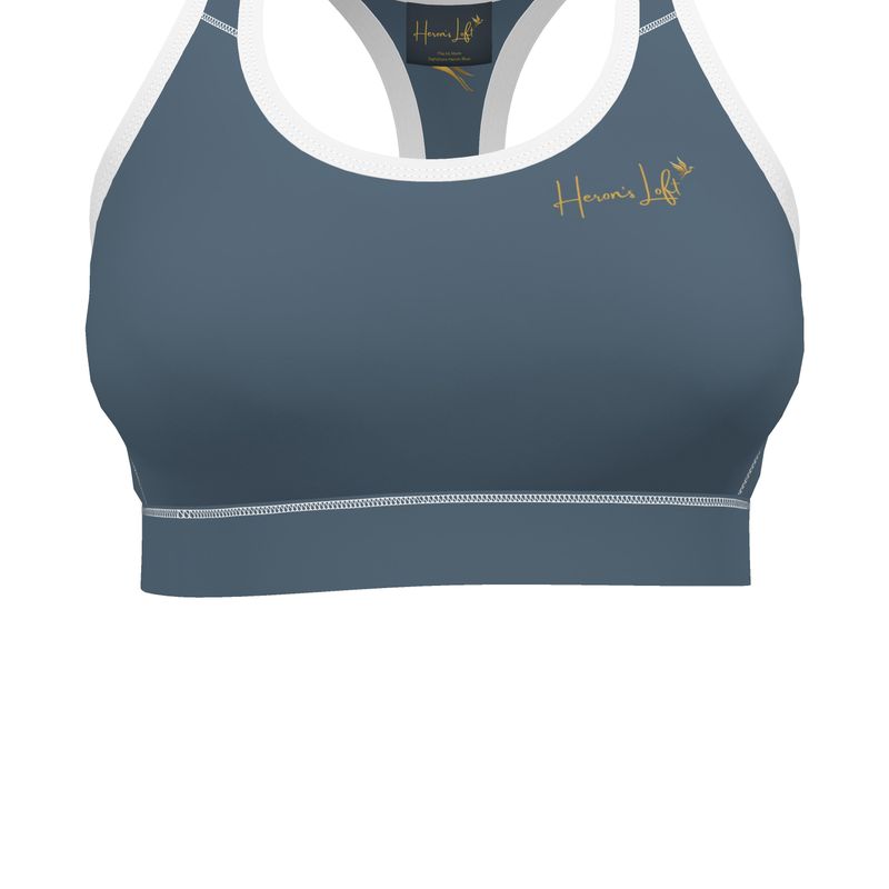 Women's Low Impact Sports Bra — The HL Mark Signature Heron Blue
