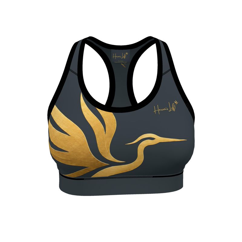 Women's Low Impact Sports Bra — The HL Mark Gilded Heron Charcoal Slat