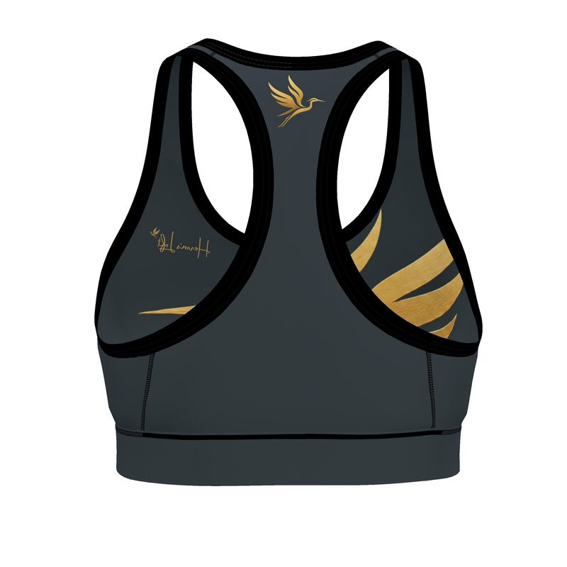 Women's Low Impact Sports Bra — The HL Mark Gilded Heron Charcoal Slat