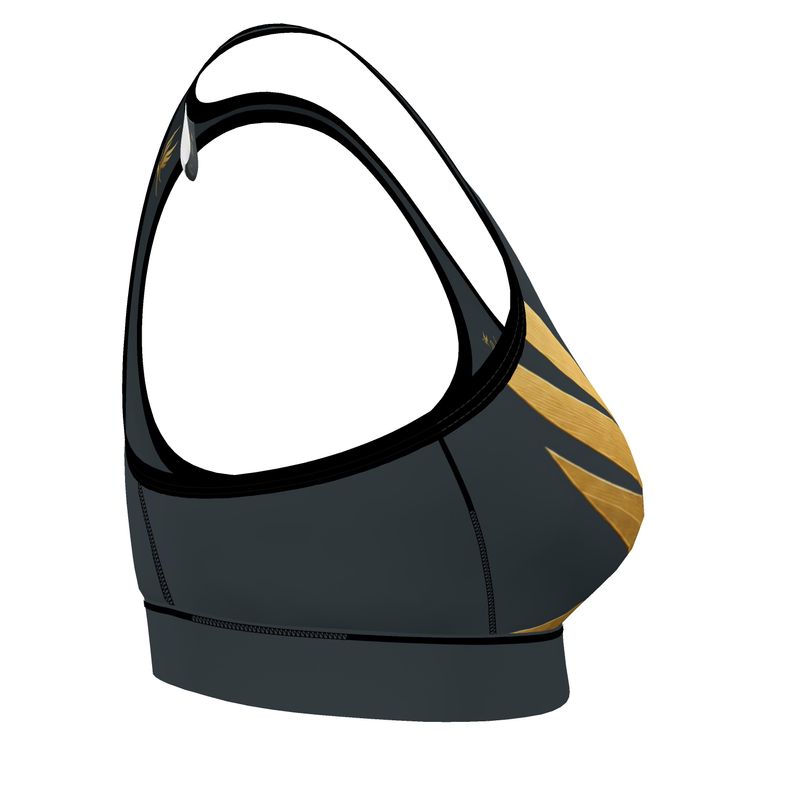 Women's Low Impact Sports Bra — The HL Mark Gilded Heron Charcoal Slat