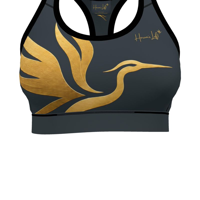 Women's Low Impact Sports Bra — The HL Mark Gilded Heron Charcoal Slat