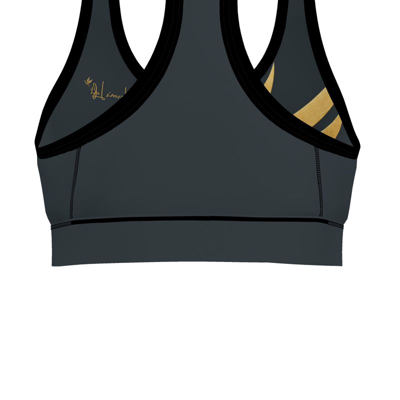 Women's Low Impact Sports Bra — The HL Mark Gilded Heron Charcoal Slat