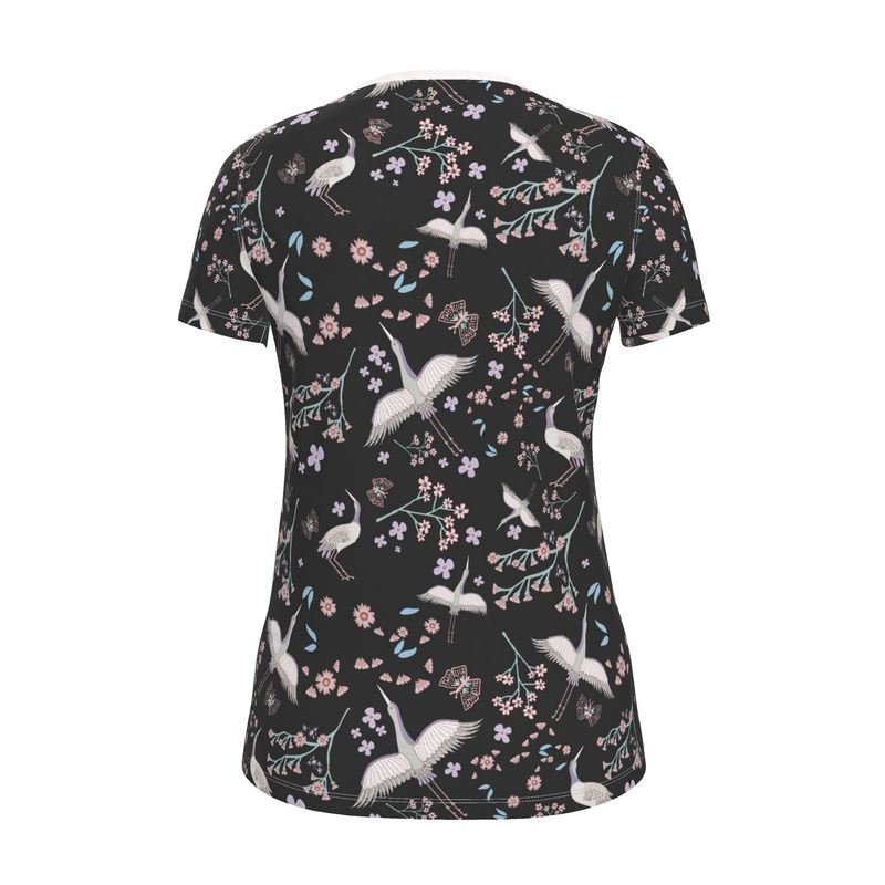 Women's Athletic V-Neck T-Shirt — White Crane Onyx