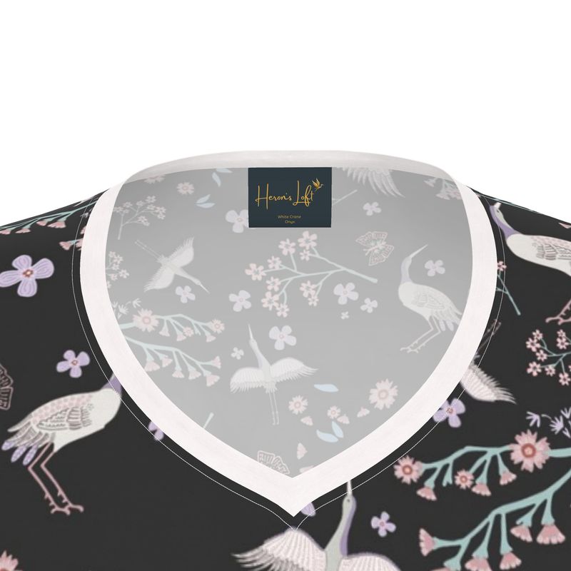 Women's Athletic V-Neck T-Shirt — White Crane Onyx