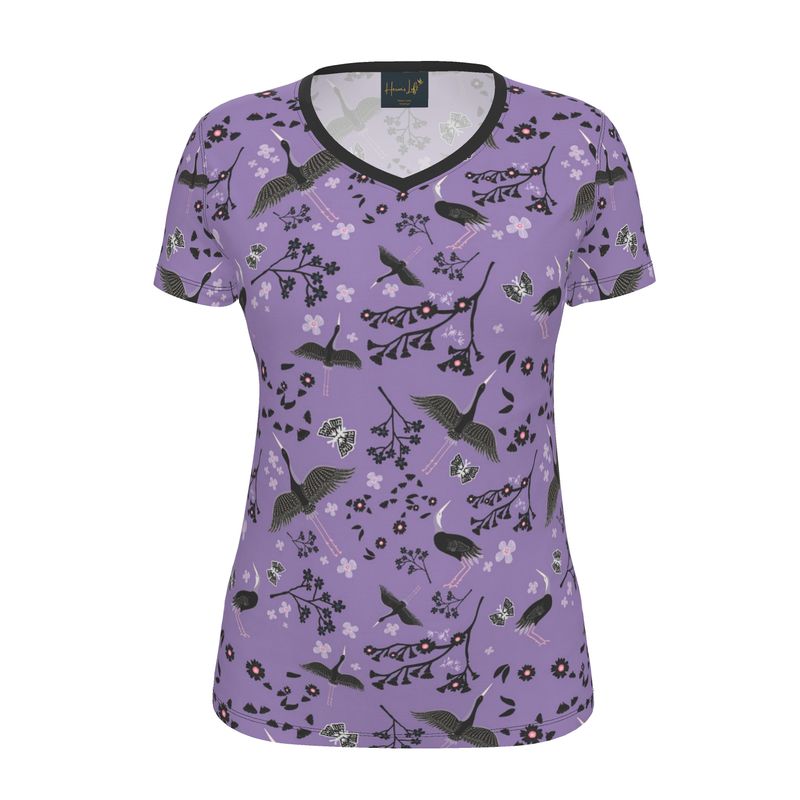 Women's Athletic V-Neck T-Shirt — White Crane Amethyst