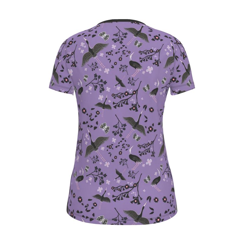 Women's Athletic V-Neck T-Shirt — White Crane Amethyst