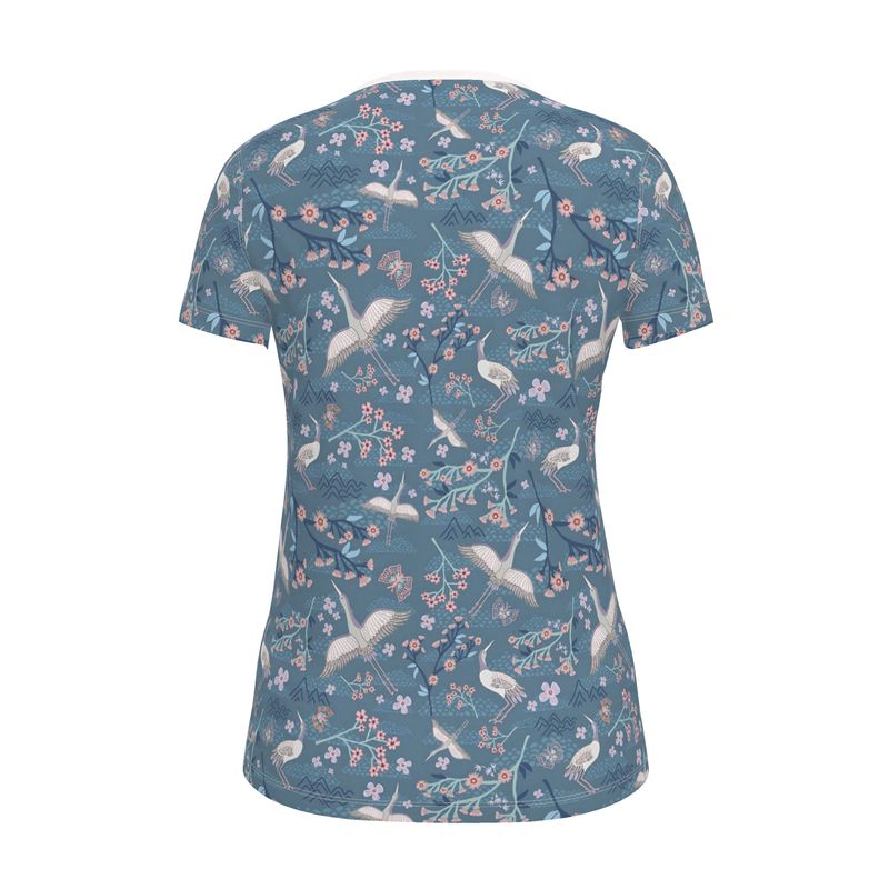 Women's Athletic V-Neck T-Shirt — White Crane