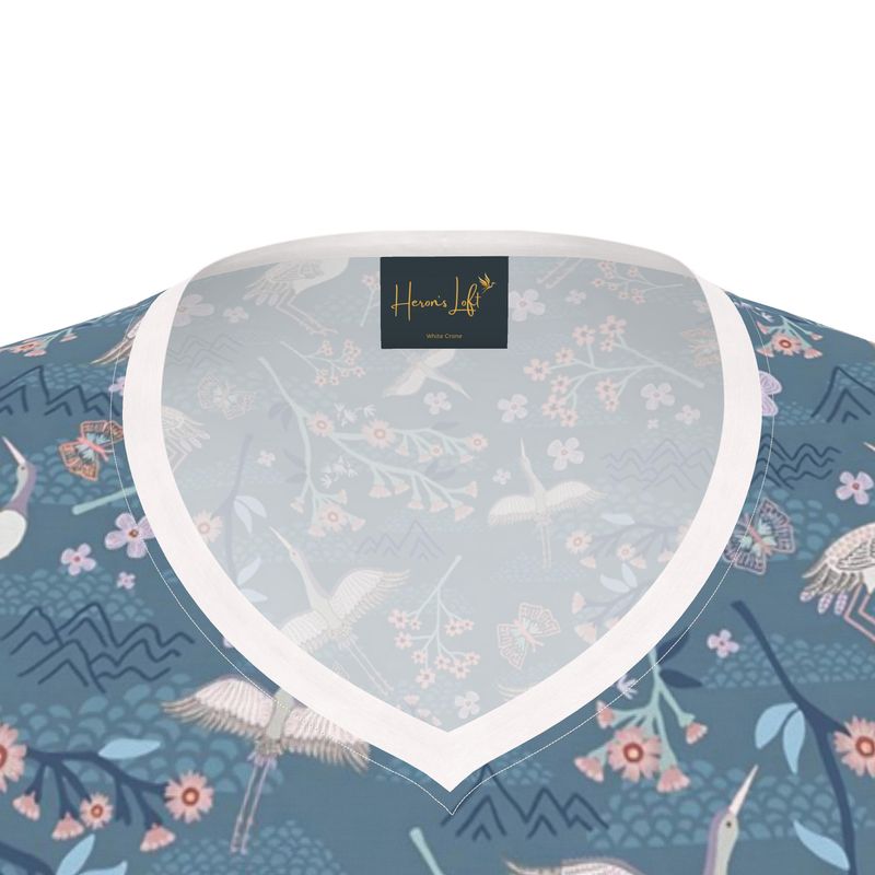 Women's Athletic V-Neck T-Shirt — White Crane