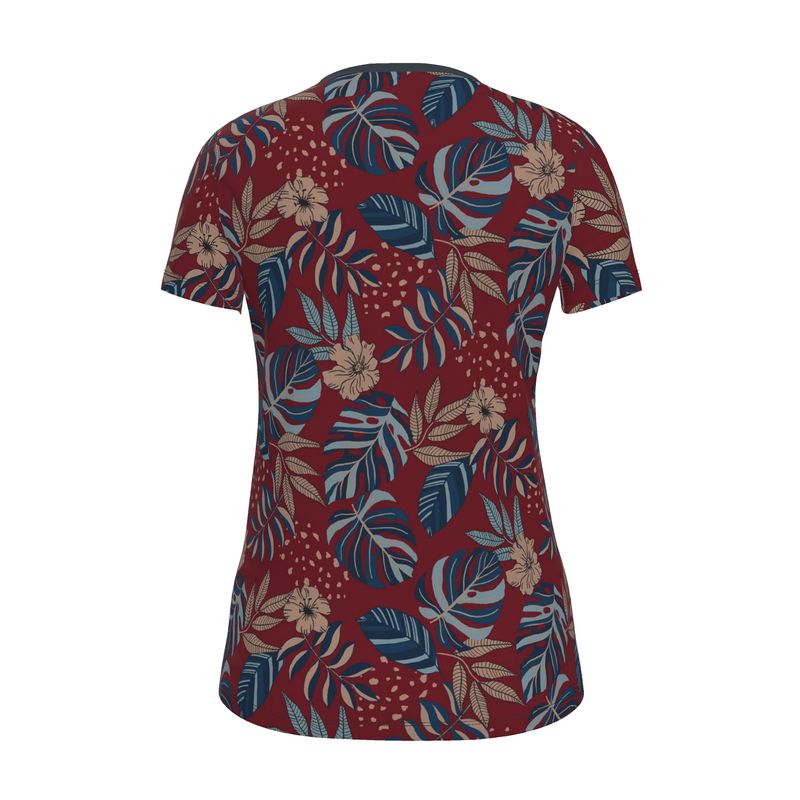 Women's Athletic V-Neck T-Shirt —  Midnight Monstera Ruby Red