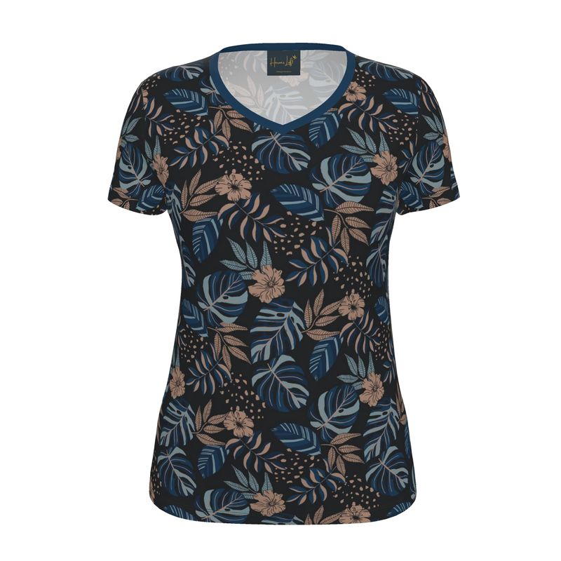 Women's Athletic V-Neck T-Shirt — Midnight Monstera