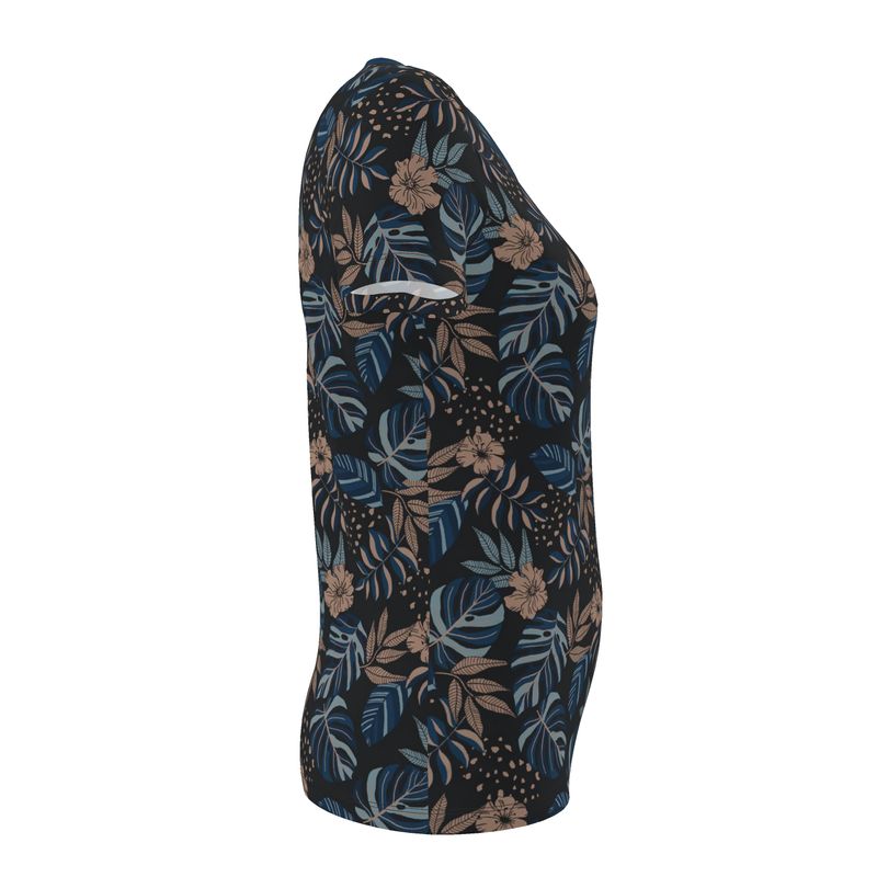 Women's Athletic V-Neck T-Shirt — Midnight Monstera