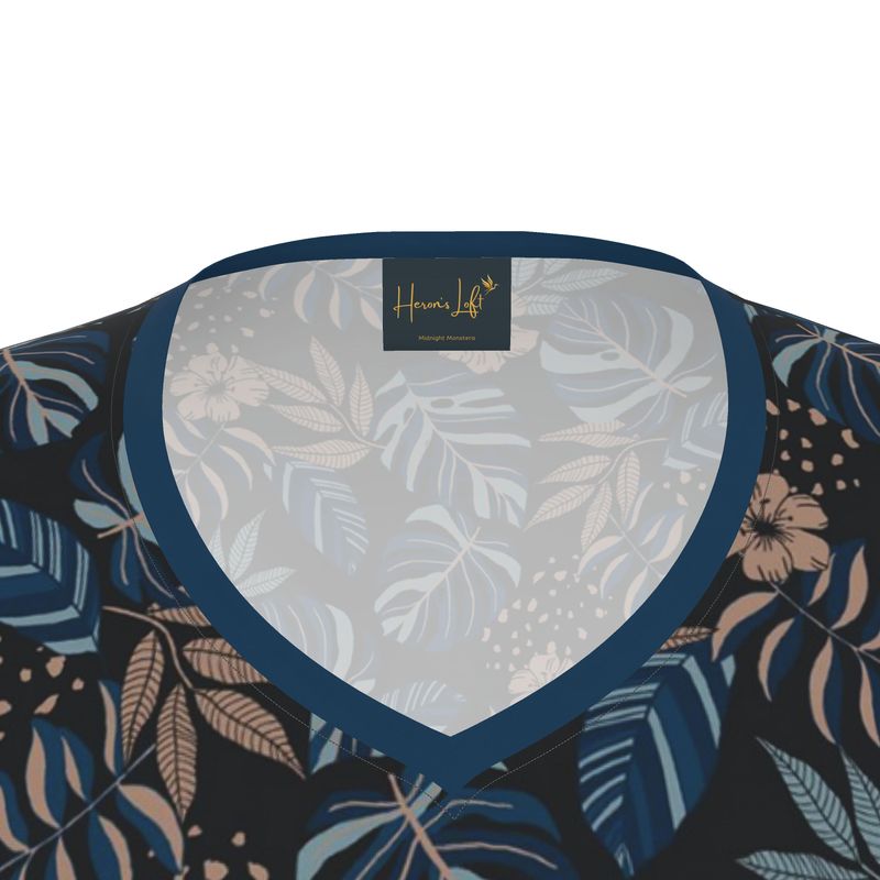 Women's Athletic V-Neck T-Shirt — Midnight Monstera