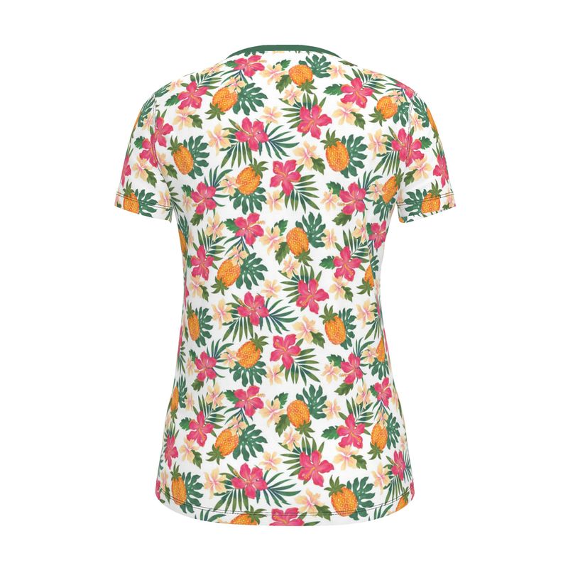 Women's Athletic V-Neck T-Shirt —  Pineapple Paradise Hibiscus Blush