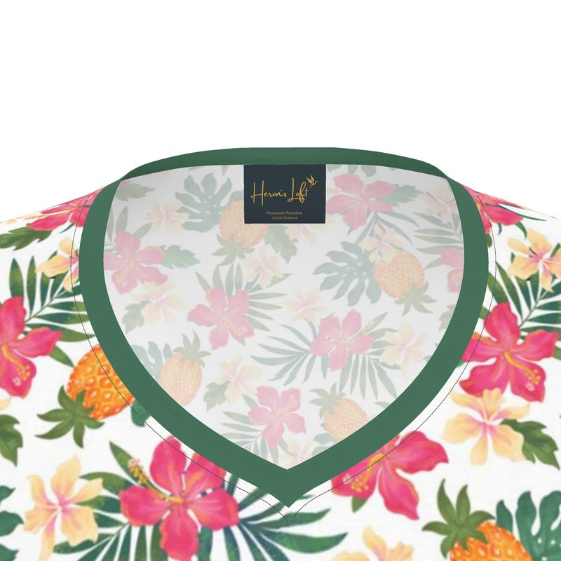 Women's Athletic V-Neck T-Shirt —  Pineapple Paradise Hibiscus Blush