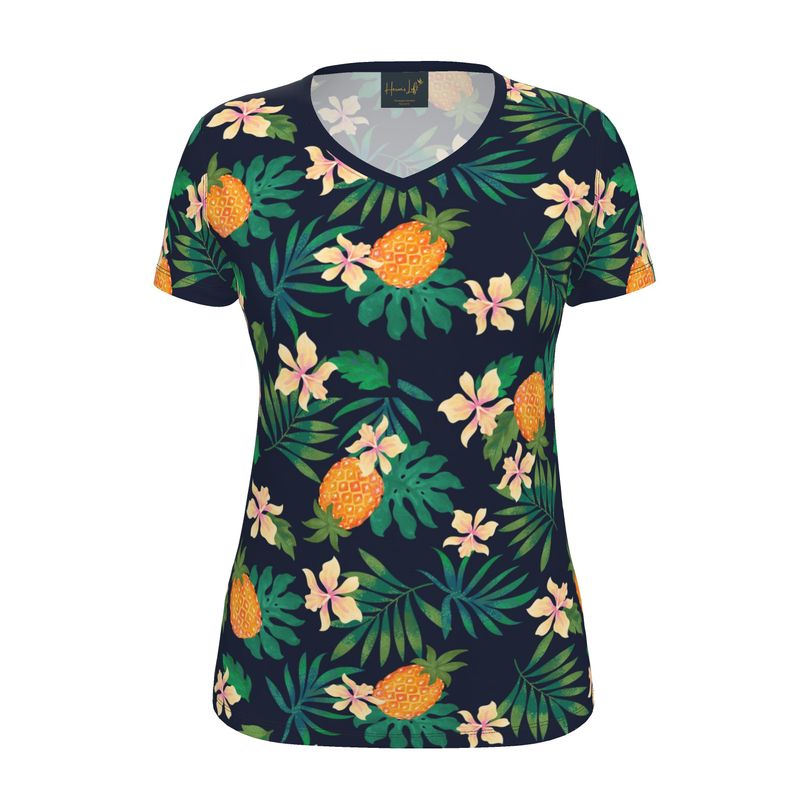 Women's Athletic V-Neck T-Shirt — Pineapple Paradise Nocturne
