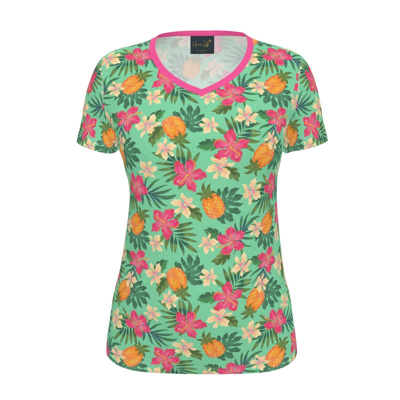 Women's Athletic V-Neck T-Shirt — Pineapple Paradise Aloe Mist
