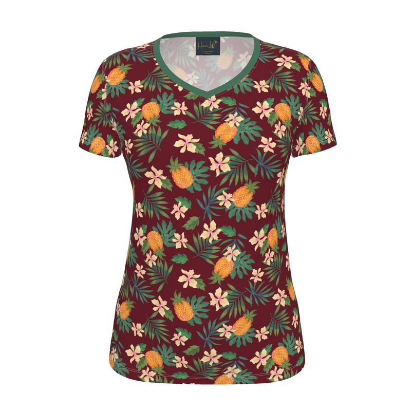 Women's Athletic V-Neck T-Shirt — Pineapple Paradise Burgundy
