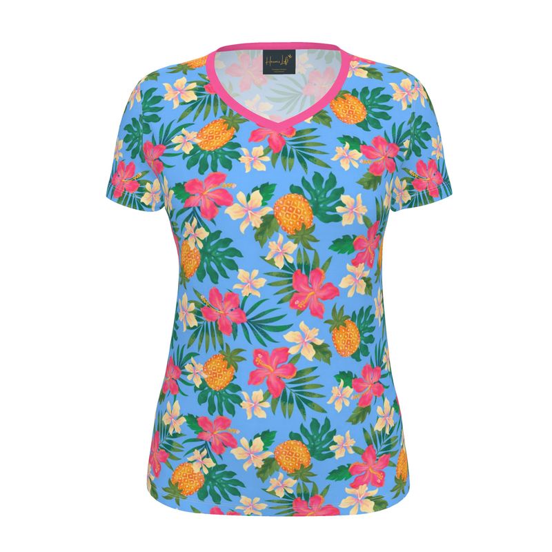 Women's Athletic V-Neck T-Shirt — Pineapple Paradise Island Breeze