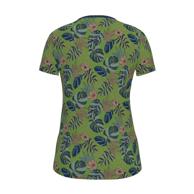 Women's Athletic V-Neck T-Shirt — Midnight Monstera Olive Velour