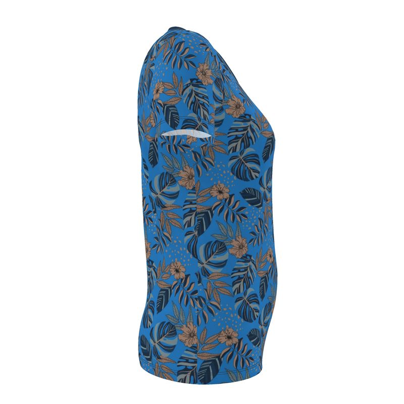 Women's Athletic V-Neck T-Shirt — Midnight Monstera Azure Blue