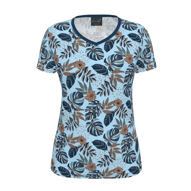 Women's Athletic V-Neck T-Shirt — Midnight Monstera Bluehaven