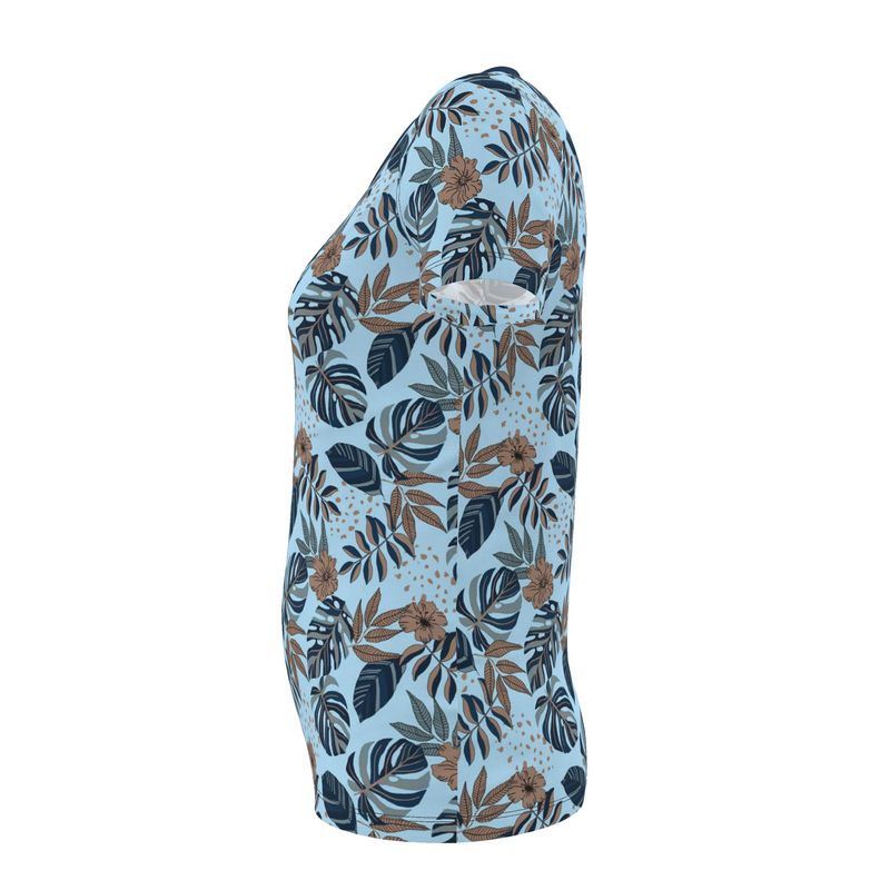 Women's Athletic V-Neck T-Shirt — Midnight Monstera Bluehaven
