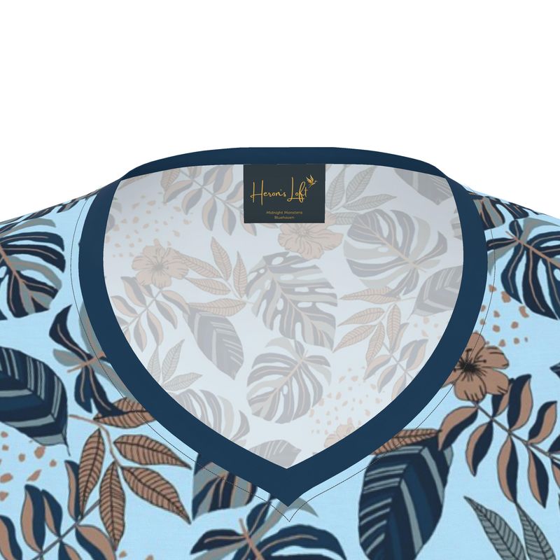 Women's Athletic V-Neck T-Shirt — Midnight Monstera Bluehaven