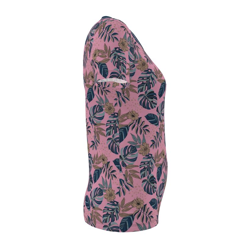 Women's Athletic V-Neck T-Shirt — Midnight Monstera Lunaria Rose