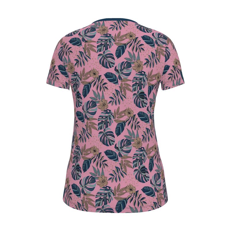 Women's Athletic V-Neck T-Shirt — Midnight Monstera Lunaria Rose