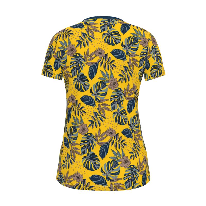 Women's Athletic V-Neck T-Shirt — Midnight Monstera Honey Gold