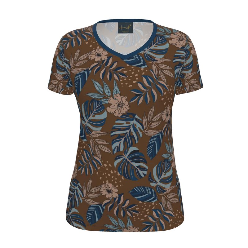 Women's Athletic V-Neck T-Shirt — Midnight Monstera Roasted Teak