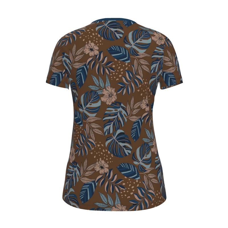 Women's Athletic V-Neck T-Shirt — Midnight Monstera Roasted Teak
